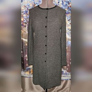 DKNY, Black & White Herringbone, Knit Long Cardigan Duster, Size L